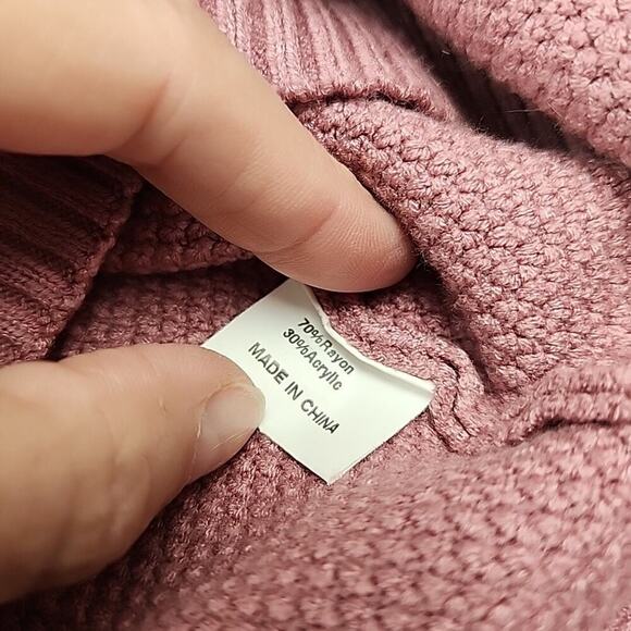 Long Sleeve Waffle Knit Sweater Crew Neck Pink Pullover XXL Oversized MEROKEETY - Picture 3 of 4